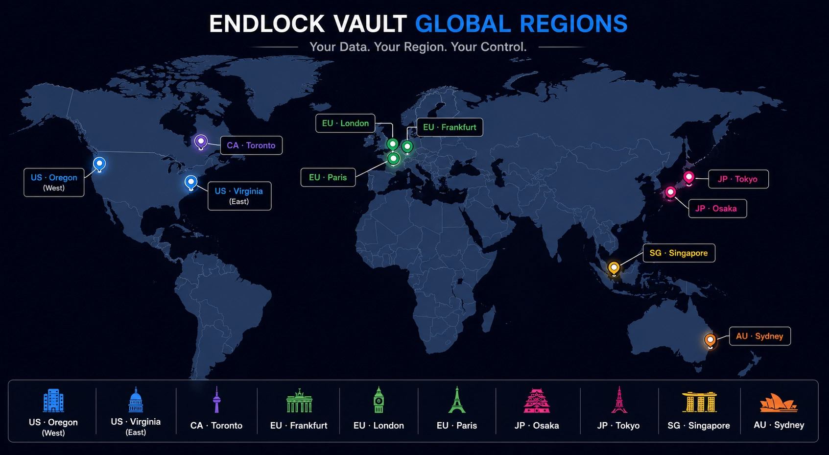 EndLock Vault Global Regions Map